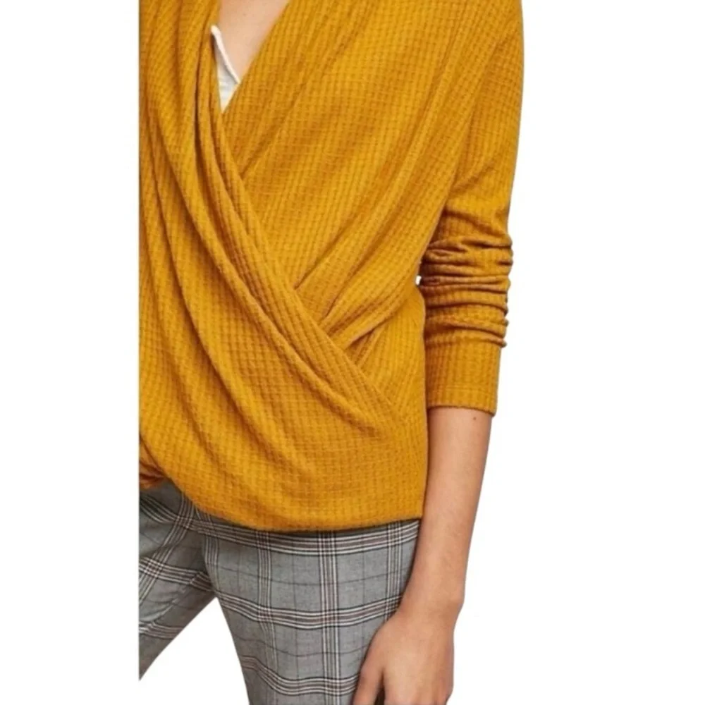 Anthropologie Akemi+Kin Amemo Woodruff Top Wrap Sweater in Mustard Yellow Size S - Picture 4 of 9